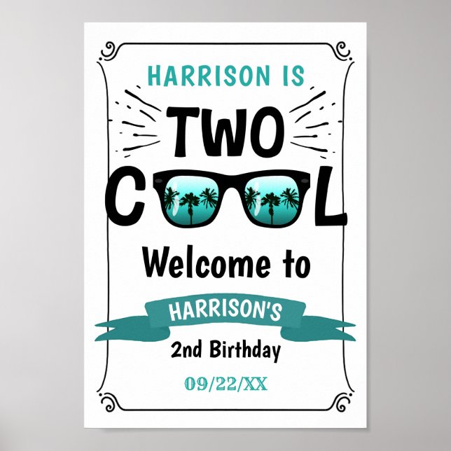 Two Cool Boys 2nd Birthday Welcome Sign (Front)
