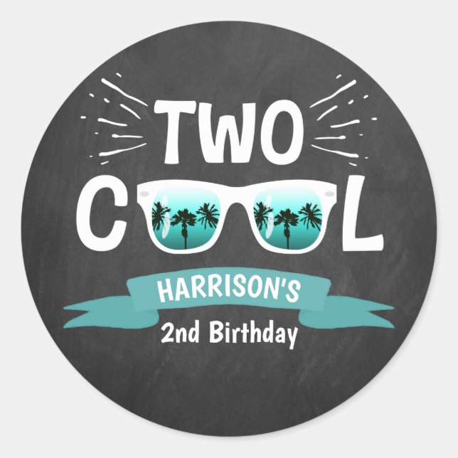 Two Cool Boys Chalkboard 2nd Birthday Classic Round Sticker (Front)