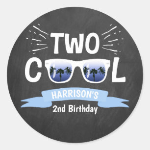 Two Cool Boys Chalkboard 2nd Birthday Classic Round Sticker
