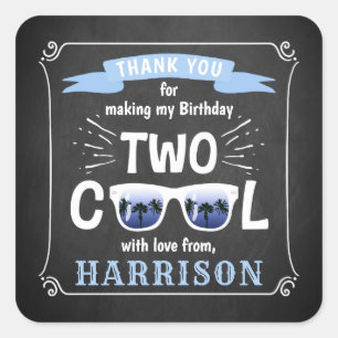 Two Cool Boys Chalkboard 2nd Birthday Party Favour Square Sticker