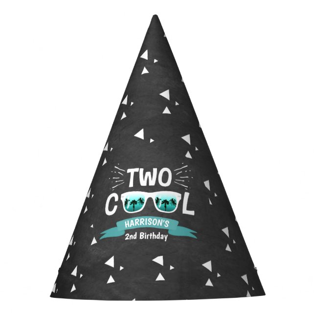Two Cool Boys Chalkboard 2nd Birthday Party Hat (Front)