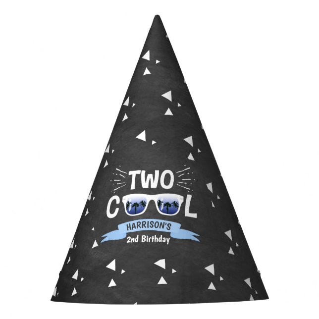 Two Cool Boys Chalkboard 2nd Birthday Party Hat (Front)
