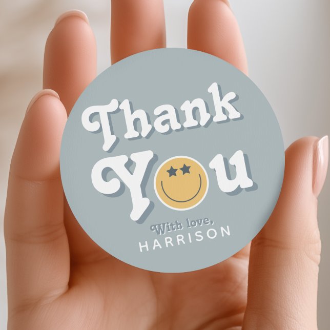 Two Cool Dude Blue Boys Smile Birthday Favor Classic Round Sticker (Creator Uploaded)