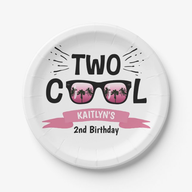 Two Cool Girls 2nd Birthday Paper Plate (Front)