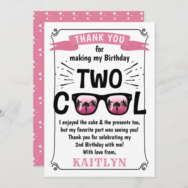 Two Cool Girls 2nd Birthday Thank You Card (Front/Back)