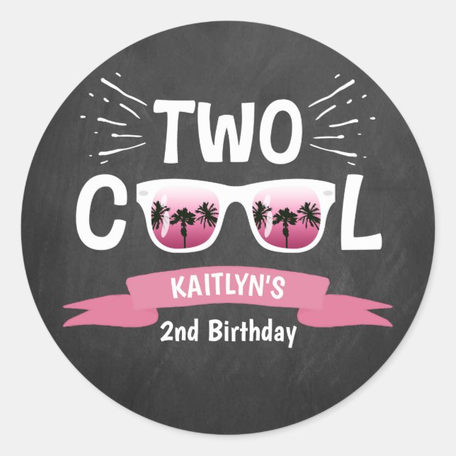 Two Cool Girls Chalkboard 2nd Birthday Classic Round Sticker (Front)