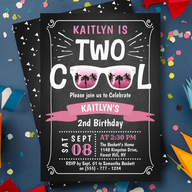 Two Cool Girls Chalkboard 2nd Birthday Invitations (Creator Uploaded)