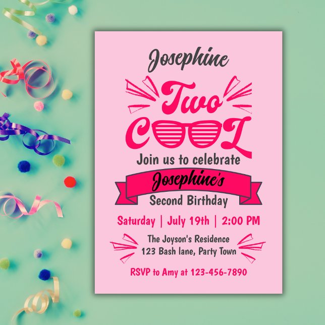 Two Cool Girls Pink Sunglasses 2nd Birthday Invitation (Creator Uploaded)