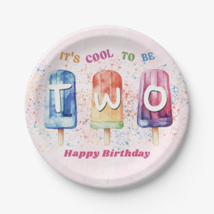 Two Cool Pink Popsicle 2nd Birthday Party Paper Plate