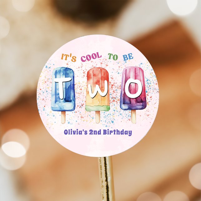 Two Cool Pink Popsicle 2nd Birthday Party Sticker (Creator Uploaded)
