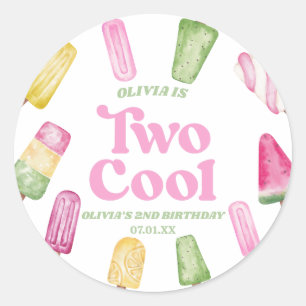 Two Cool Pink Retro Popsicle 2nd Birthday Party Classic Round Sticker