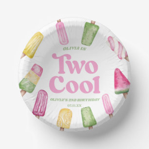 Two Cool Pink Retro Popsicle 2nd Birthday Party Paper Plate