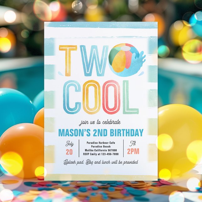 Two Cool Pool Party Beach 2nd Birthday Party  Invitation (Creator Uploaded)