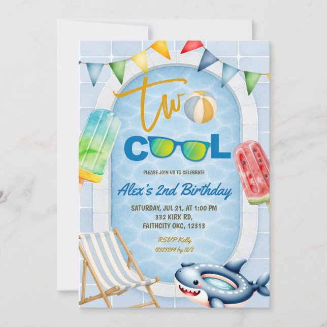 TWO COOL Popsicle Pool birthday party invitat Invitation (Front)