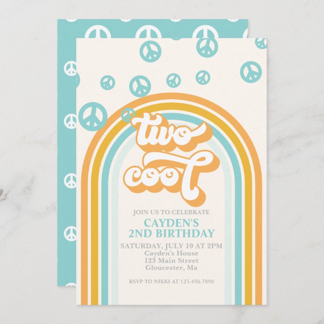 TWO Cool Retro Boy 2ND Birthday Invitation (Front/Back)