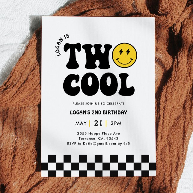 Two Cool Retro Boy 2nd Birthday party  Invitation (Creator Uploaded)