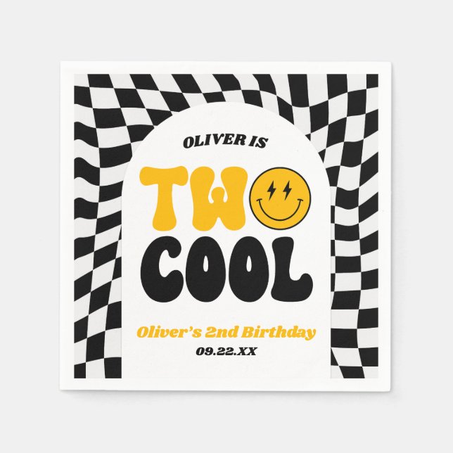 Two Cool Retro First 2nd Birthday Party Napkin (Front)