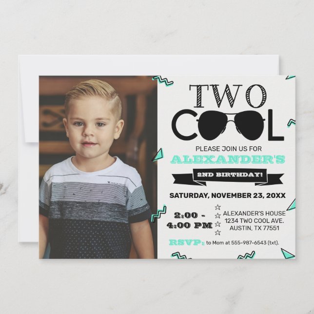 Two Cool Retro Second Birthday Photo Invitation (Front)