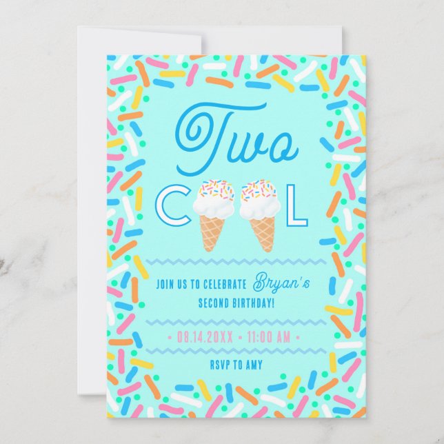 Two Cool Second Birthday Invitation Ice Cream (Front)