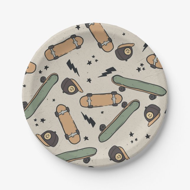 Two Cool Skateboard Birthday  Paper Plate (Front)