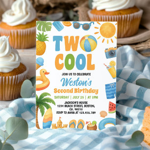 Two Cool Summer Beach 2nd Birthday Party Invitation