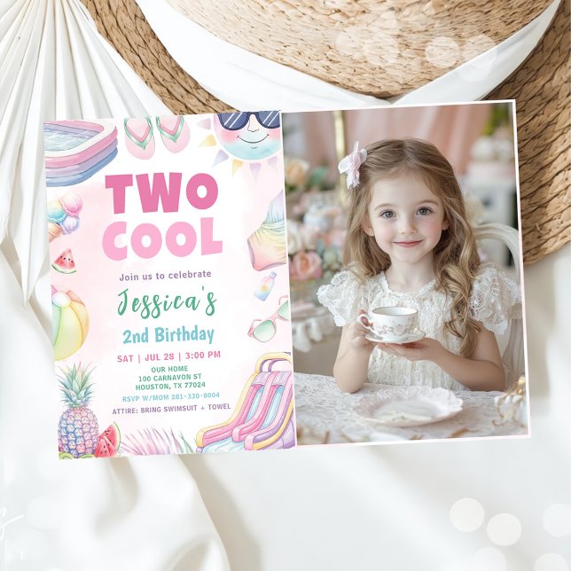 Two Cool - Summer Girl 2nd Birthday Party Photo Invitation (Creator Uploaded)
