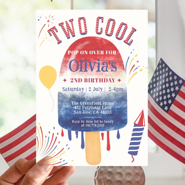 Two Cool Summer Popsicle Fireworks Birthday Party Invitation (Creator Uploaded)
