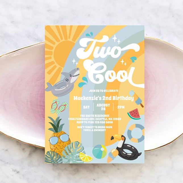 Two Cool Summer Rainbow Sun 2nd Birthday  Invitation (Creator Uploaded)