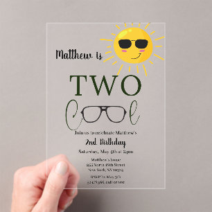 Two Cool Sunglass 2nd Birthday Simple  Acrylic Invitations