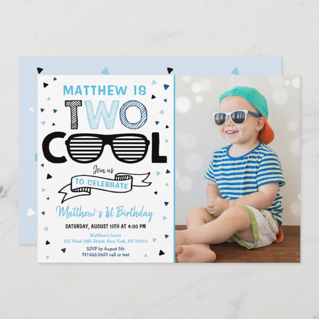 Two Cool Sunglass Boy Second Birthday Invitation (Front/Back)