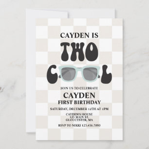 Two Cool Sunglasses and Chequered 2ND Birthday Invitation