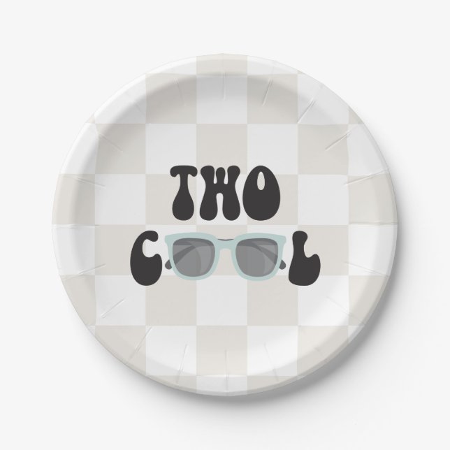 Two Cool Sunglasses and Chequered 2nd Birthday Paper Plate (Front)