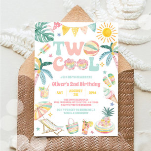 Two Cool Tropical Summer 2nd Birthday Party Invitation