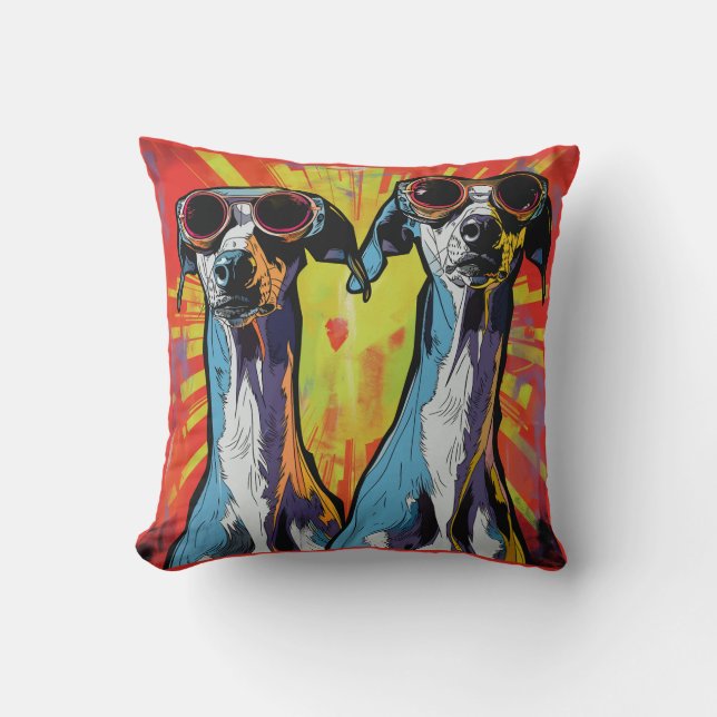 Two cool Whippets with sunglasses Cushion (Front)