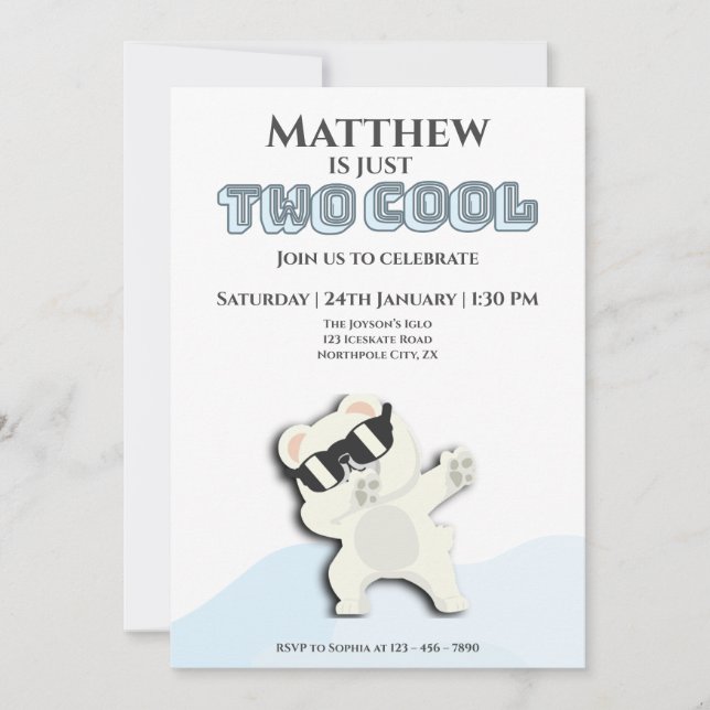 Two Cool Winter Polar Bear dabbing 2nd bday Invitation (Front)