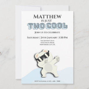Two Cool Winter Polar Bear dabbing 2nd bday Invitation