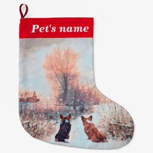 Two Corgis in the Snow Large Christmas Stocking