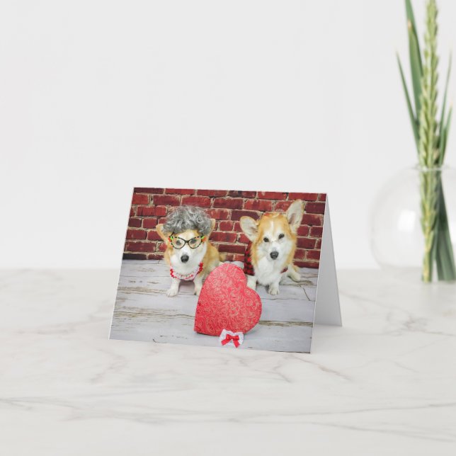 Two Corgis with Candy Valentine's greeting card (Front)