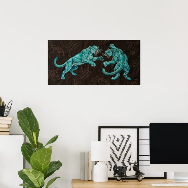 Two cougars with subtle, abstract patterns  poster (Home Office)