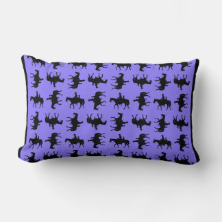 Two Cowboys on Horseback Silhouettes - Periwinkle Lumbar Cushion