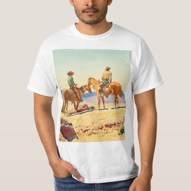 Two Cowboys on Horses by Maynard Dixon T-Shirt (Front)