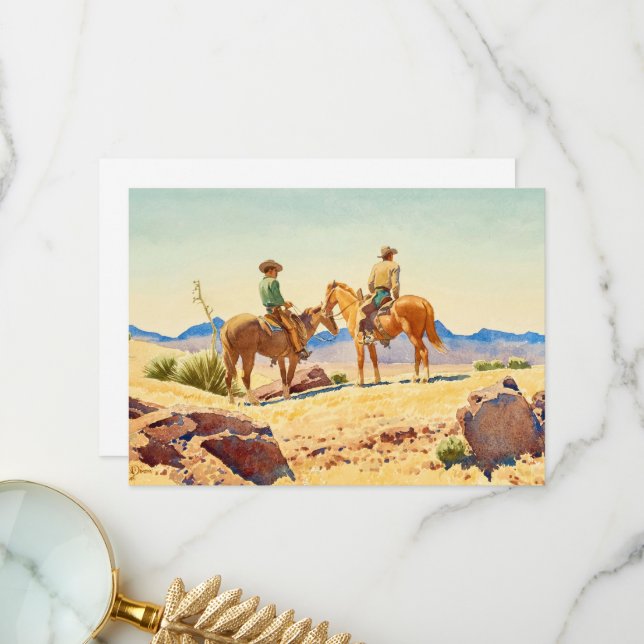 Two Cowboys on Horses by Maynard Dixon Thank You Card (Front/Back In Situ)