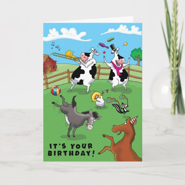 Two Cows and a Chicken Birthday Celebration Card (Front)