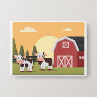 Two Cows and a Red Barn at Sunrise