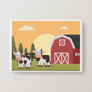 Two Cows and a Red Barn at Sunrise
