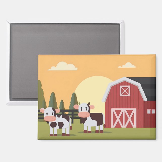 Two Cows and a Red Barn at Sunrise Magnet (Front/Back)