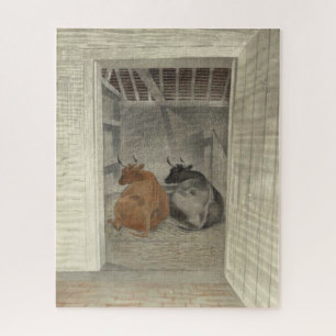Two Cows in a Stable (by Eric Ravilious) Jigsaw Puzzle