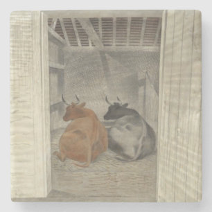 Two Cows in a Stable (by Eric Ravilious) Stone Coaster
