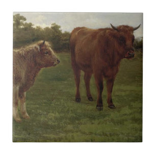 Two Cows Standing in a Field (by Rosa Bonheur) Ceramic Tile