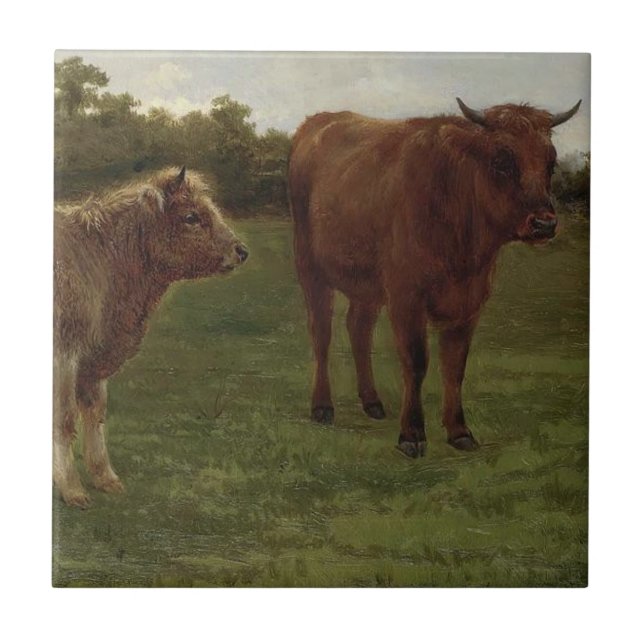 Two Cows Standing in a Field (by Rosa Bonheur) Ceramic Tile (Front)